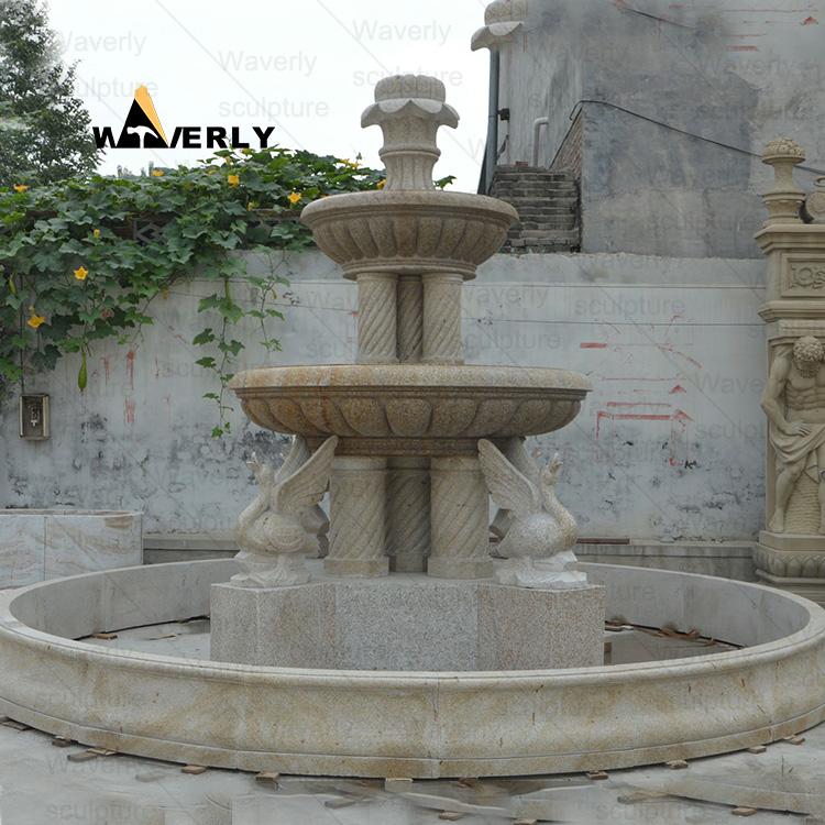 Crane Statue And Spiral Column Carved Water Fountain-MFK311001