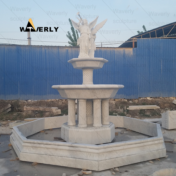 Crane Statue And Spiral Column Carved Water Fountain-MFK311001