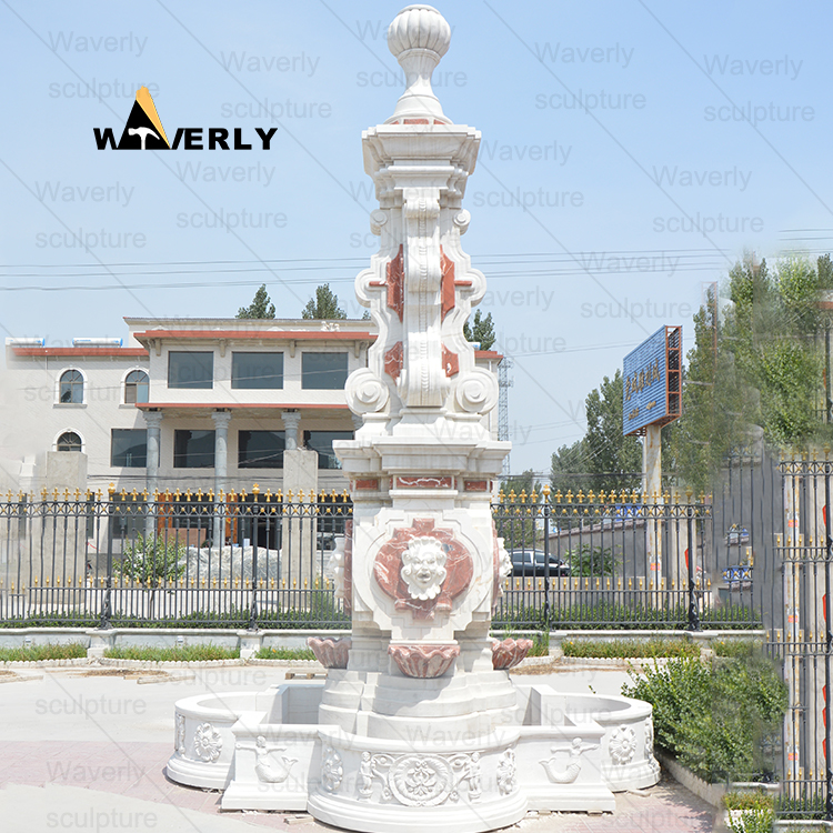 Large Marble Fountain With Children Cherub Riding On Lion Back -MFK311007