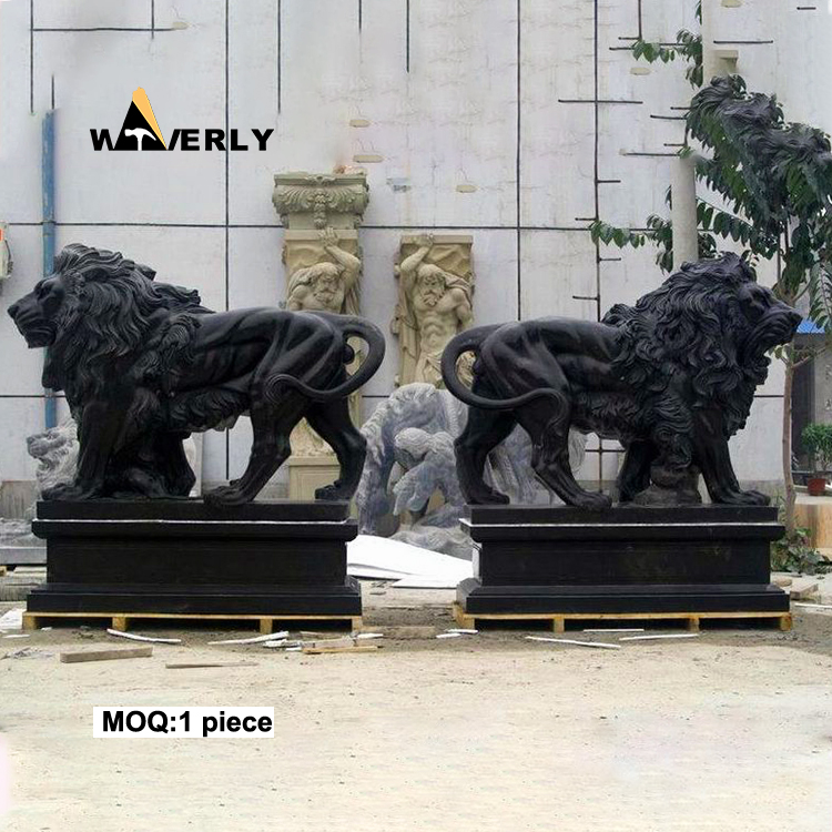 Black Traditional Main Entrance Pair Of Stone Lions Sculpture  MKL-32005