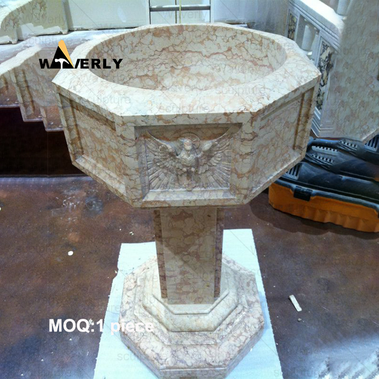 White Marble Church Baptismal Basin Sculpture -40905