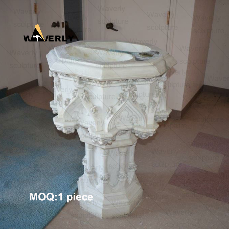 White Marble Church Baptismal Basin Sculpture -40905