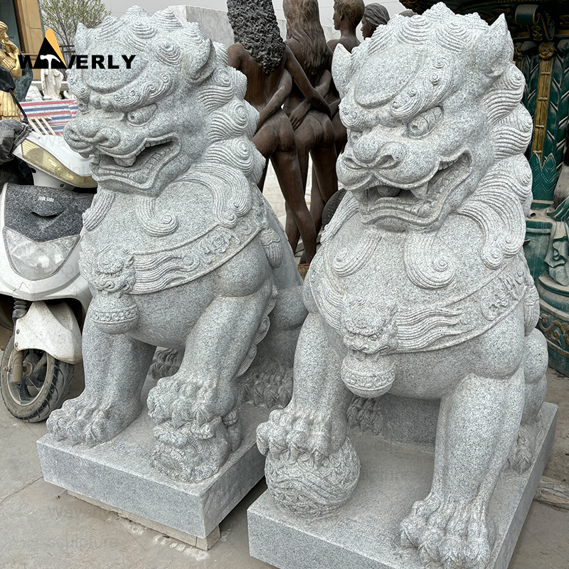 Granite life size foo dog stone statues ML24-111403