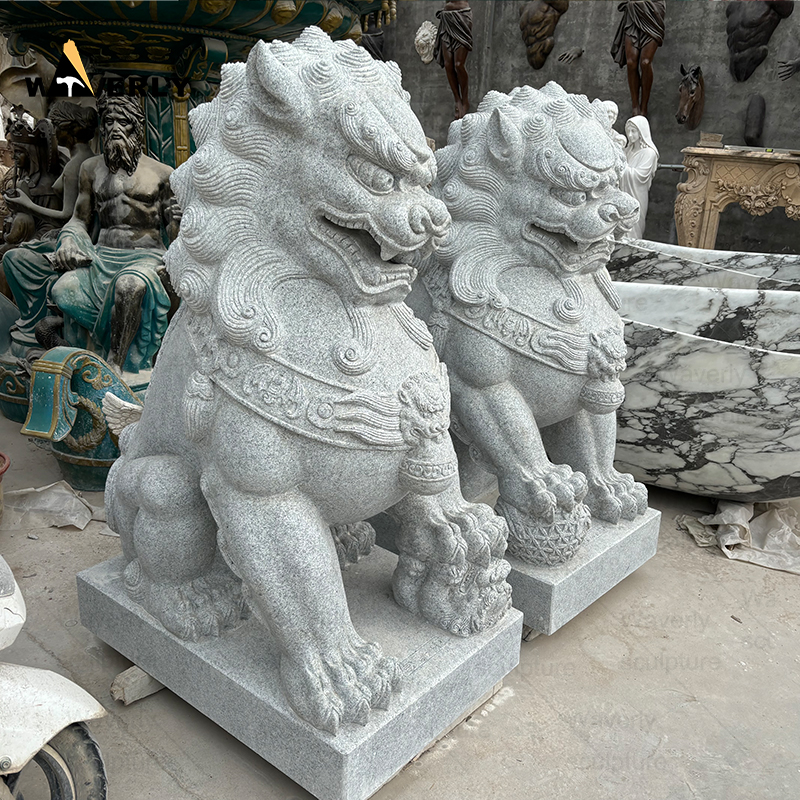 Granite life size foo dog stone statues ML24-111403