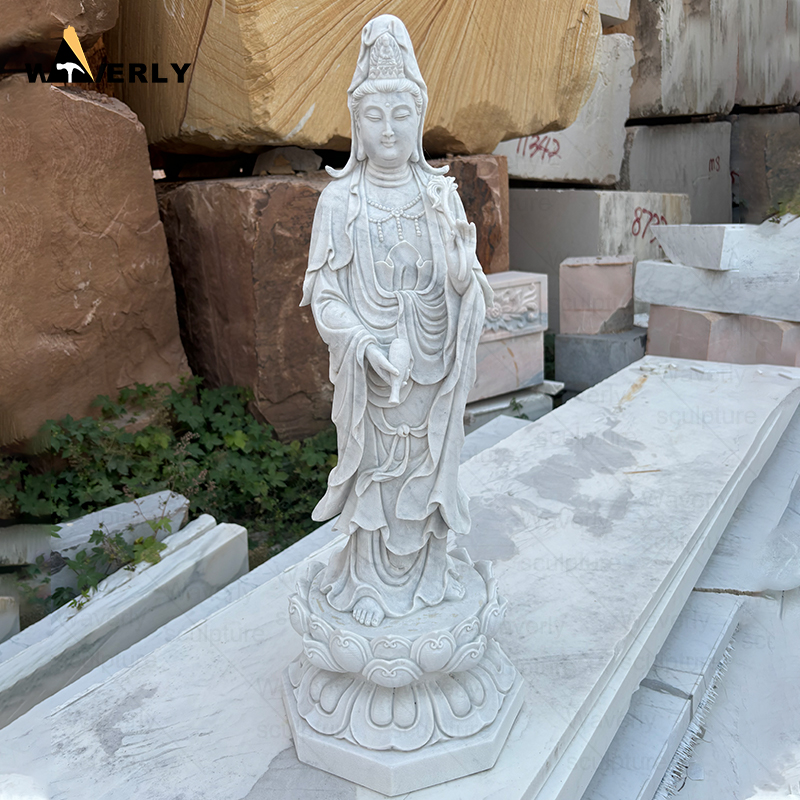 White marble sitting guan yin buddha sculpture CH24-111901