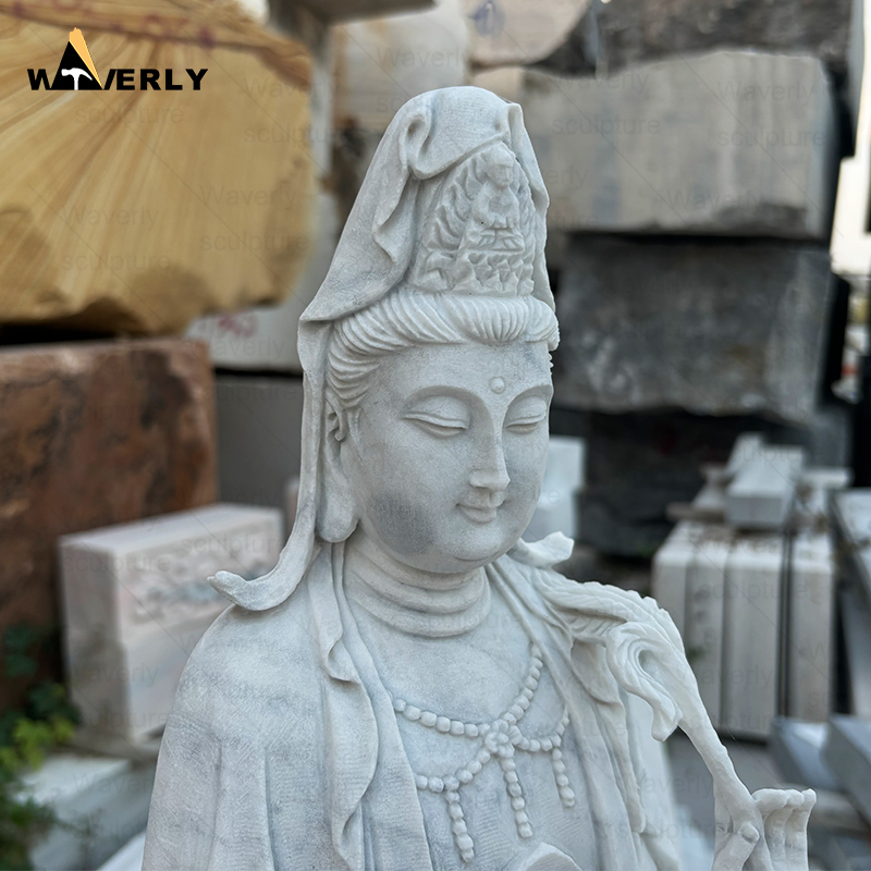 White marble sitting guan yin buddha sculpture CH24-111901