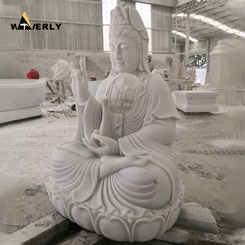 White marble sitting guan yin buddha sculpture CH24-111901