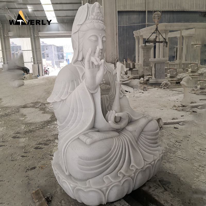 White marble sitting guan yin buddha sculpture CH24-111901