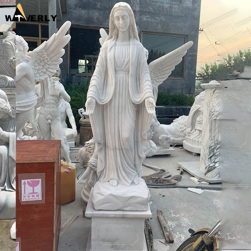 Outdoor life size white Marble Virgin Mary Statue 24-112101