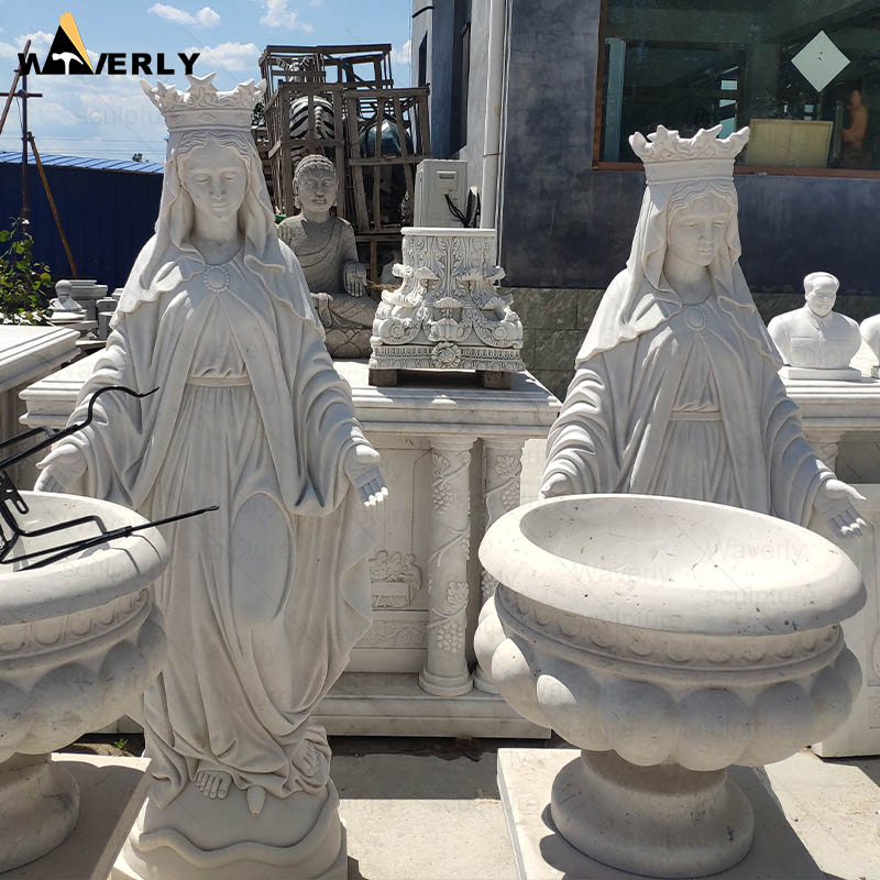 Outdoor life size white Marble Virgin Mary Statue 24-112101