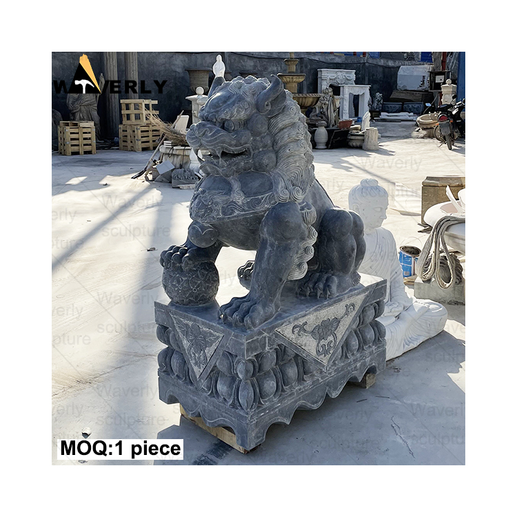 Black granite chinese fu dogs statues ML24-112601