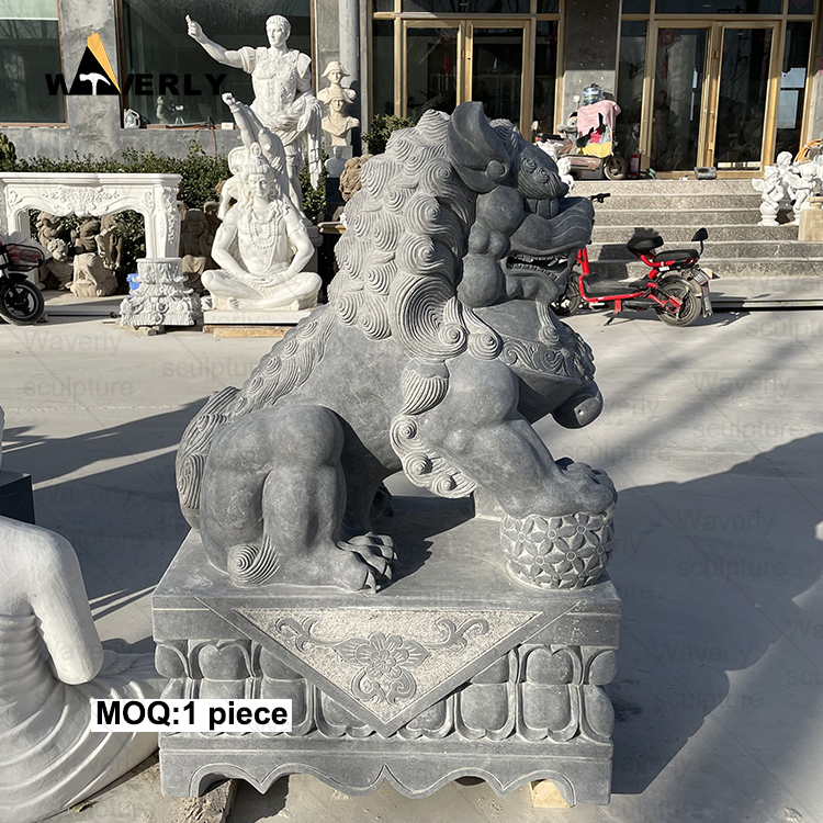 Black granite chinese fu dogs statues ML24-112601