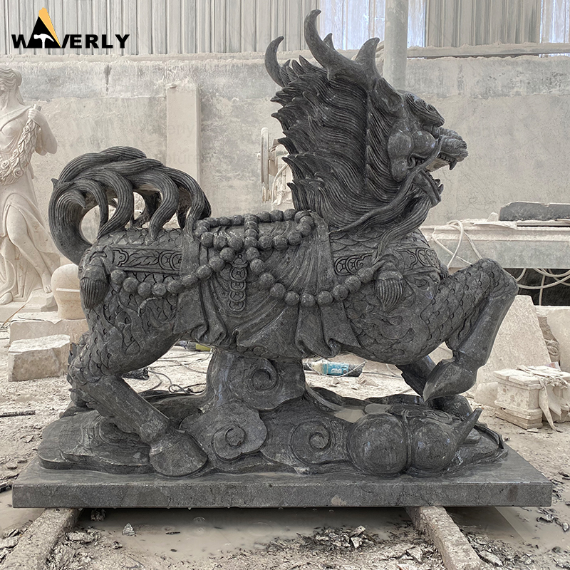 Stone carving black marble qilin Kirin statue  MF24-121201