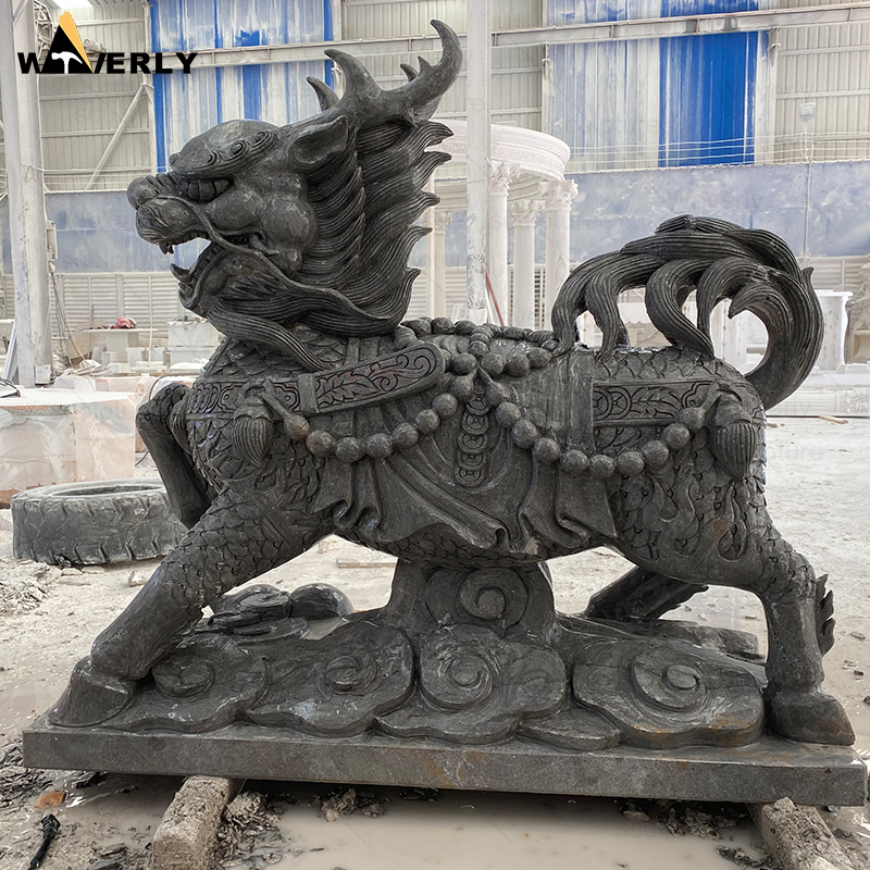 Stone carving black marble qilin Kirin statue  MF24-121201