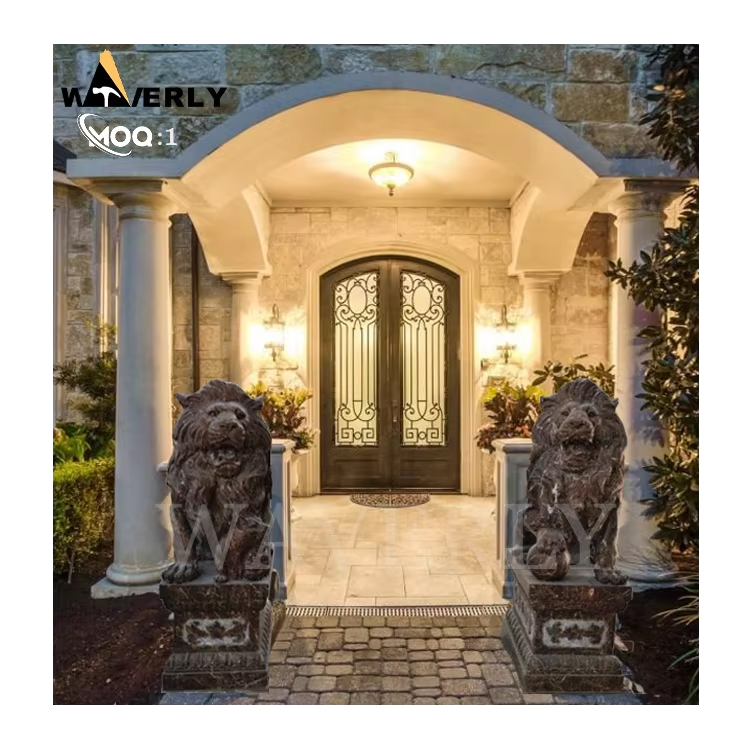 Villa Front Door Brown Marble Lion Statue For Sale MF25-1-13-7