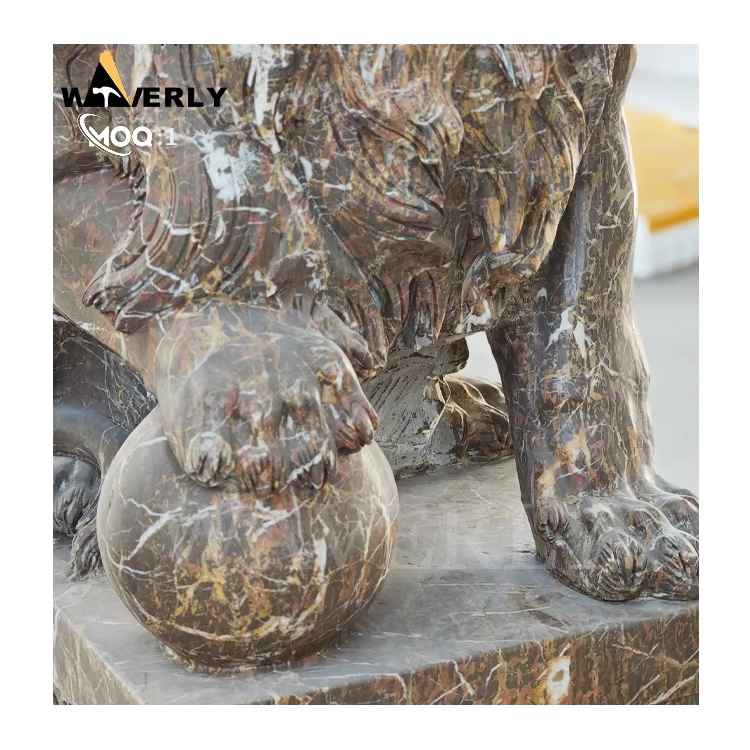 Villa Front Door Brown Marble Lion Statue For Sale MF25-1-13-7