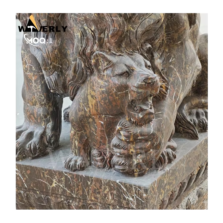 Villa Front Door Brown Marble Lion Statue For Sale MF25-1-13-7
