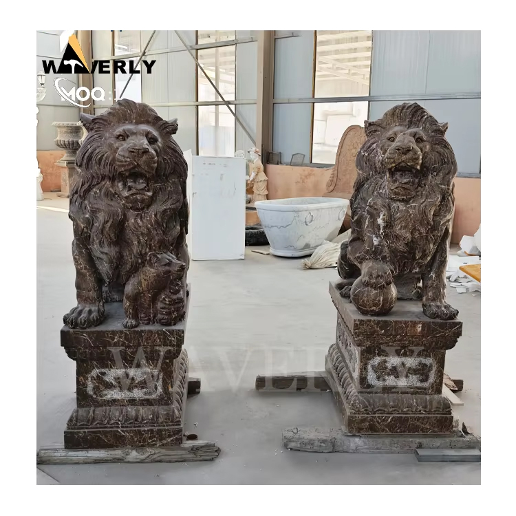 Villa Front Door Brown Marble Lion Statue For Sale MF25-1-13-7