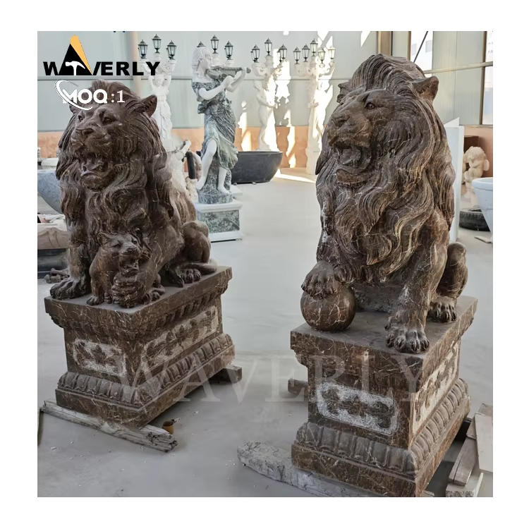 Villa Front Door Brown Marble Lion Statue For Sale MF25-1-13-7