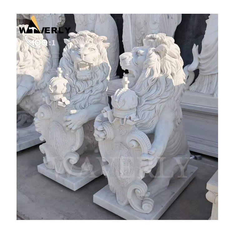 With Shield Marble Lion Sculpture For Sale MF25-1-13-8