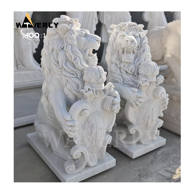 With Shield Marble Lion Sculpture For Sale MF25-1-13-8