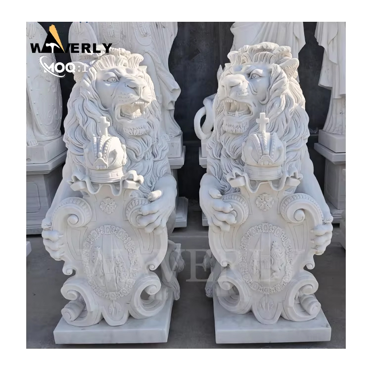 With Shield Marble Lion Sculpture For Sale MF25-1-13-8