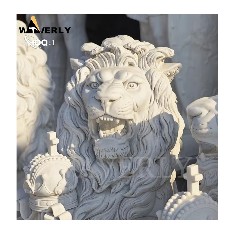 With Shield Marble Lion Sculpture For Sale MF25-1-13-8